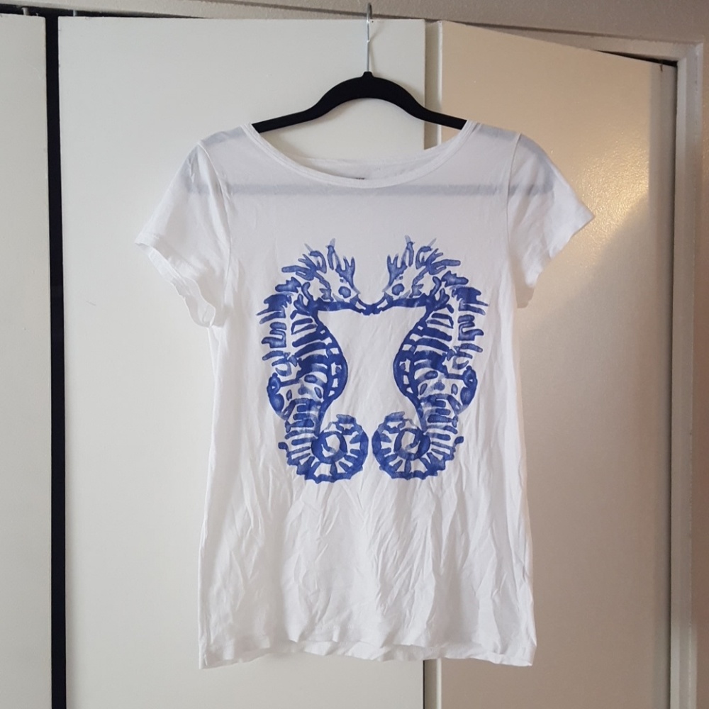 J. Crew The Collector Tee Blue Seahorses M